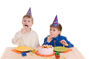 Image showing two boy wich cake