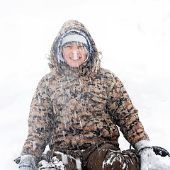 Image showing Boy winter portrait at snowfall