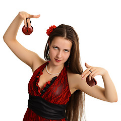 Image showing Young beautiful girl with castanets - dancer