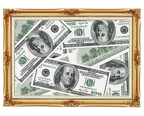 Image showing Picture in the old golden frame - money - dollars