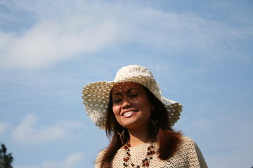 Image showing Lovely girl in hat with the sky as background