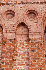 Image showing ancient grunge red brick building wall background 