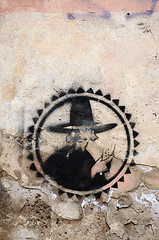 Image showing graffiti painted brick wall symbol background 