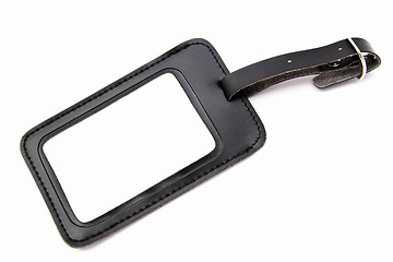 Image showing Black leather Luggage tag