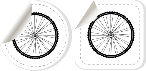 Image showing bike wheel with tire and spokes vector sticker set