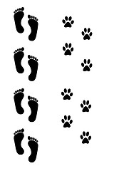 Image showing dog and human footprints over white background