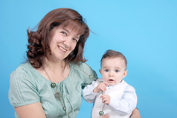 Image showing Portrait of a beautiful happy mother with beautiful baby