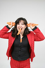 Image showing woman with carrots, healthy food, health concept