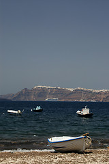 Image showing row boat beach santorini