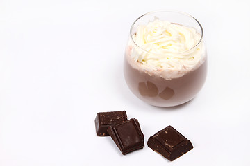 Image showing Chocolate drink with cream in small Glass