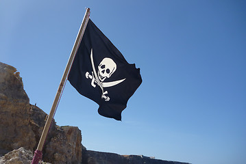 Image showing Flag of a Pirate skull and crossbones - Pirates Flag