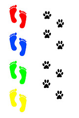 Image showing dog and human footprints over white background