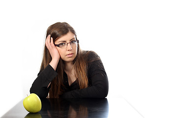 Image showing woman with beautiful red apple, healthy food