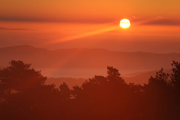 Image showing Beautiful sunrise, orange tones, nature photo