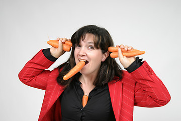 Image showing woman with carrots, healthy food, health concept