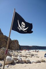 Image showing Flag of a Pirate skull and crossbones - Pirates Flag