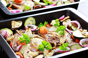 Image showing Baked pork meat with vegetable