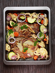 Image showing Baked pork meat with vegetable