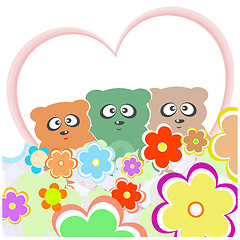 Image showing set teddy bear with many flowers and love heart