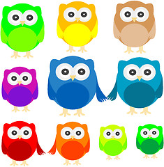 Image showing Vector of colorful owls isolated on white