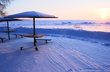 Image showing beautiful beach in the winter snow