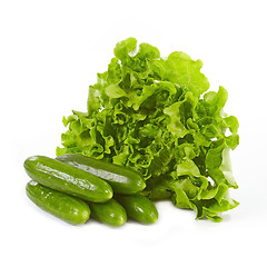 Image showing green lettuce and cucumbers