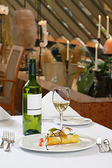 Image showing dessert and wine