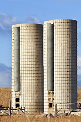 Image showing twin farm silos