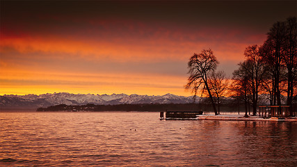 Image showing Sunrise at Starnberg lake