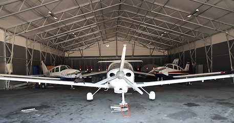 Image showing Airplanes in hangar