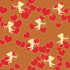 Image showing cupid with heart seamless background pattern