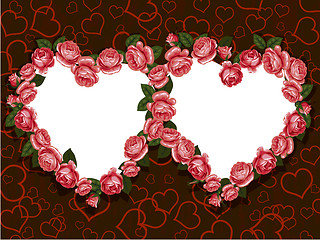 Image showing rose flowers two hearts frame pattern