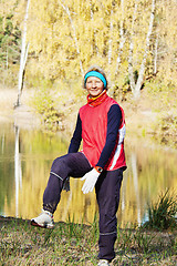 Image showing Woman making of the stretching in full nature 