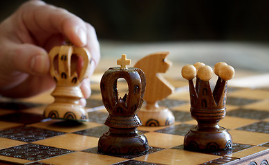 Image showing chess play with focus to black king in front