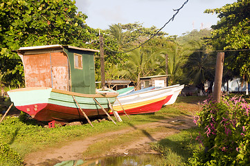 Image showing fishing boats in jungle Big Corn Island Nicaragua