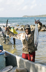 Image showing editorial fisherman with fresh catch Corn Island Nicaragua