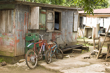Image showing editorial children's bicycles typical native house Corn Island N