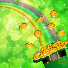 Image showing Pot of Gold Shamrock Blurred Background