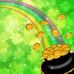 Image showing Pot of Gold Shamrock Blurred Background