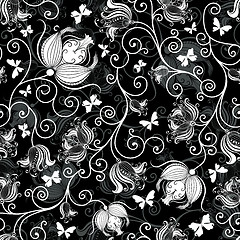 Image showing Seamless black-white floral pattern
