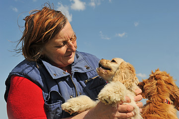 Image showing senior womand and dogs
