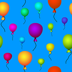 Image showing coloured balloons flying in blue sky seamless