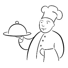 Image showing chef cook with tray calligraphy drawing