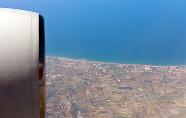 Image showing View through airplane porthole