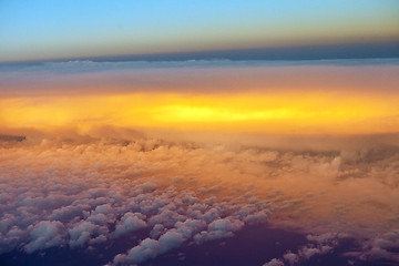 Image showing View from airplane window inside the clouds