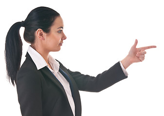 Image showing woman manager shows the direction of finger