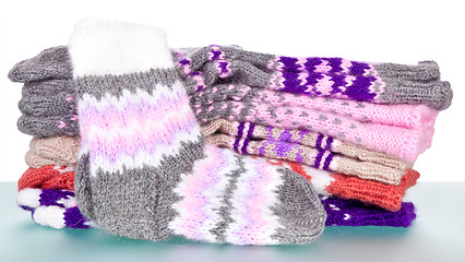 Image showing hand-knitted woolen socks