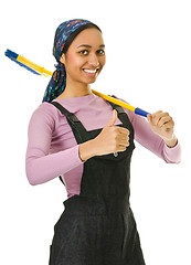 Image showing girl looks ready to help with the dusting