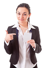 Image showing executive employee shows her badge