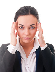 Image showing Businesswomen with a headache, massaging